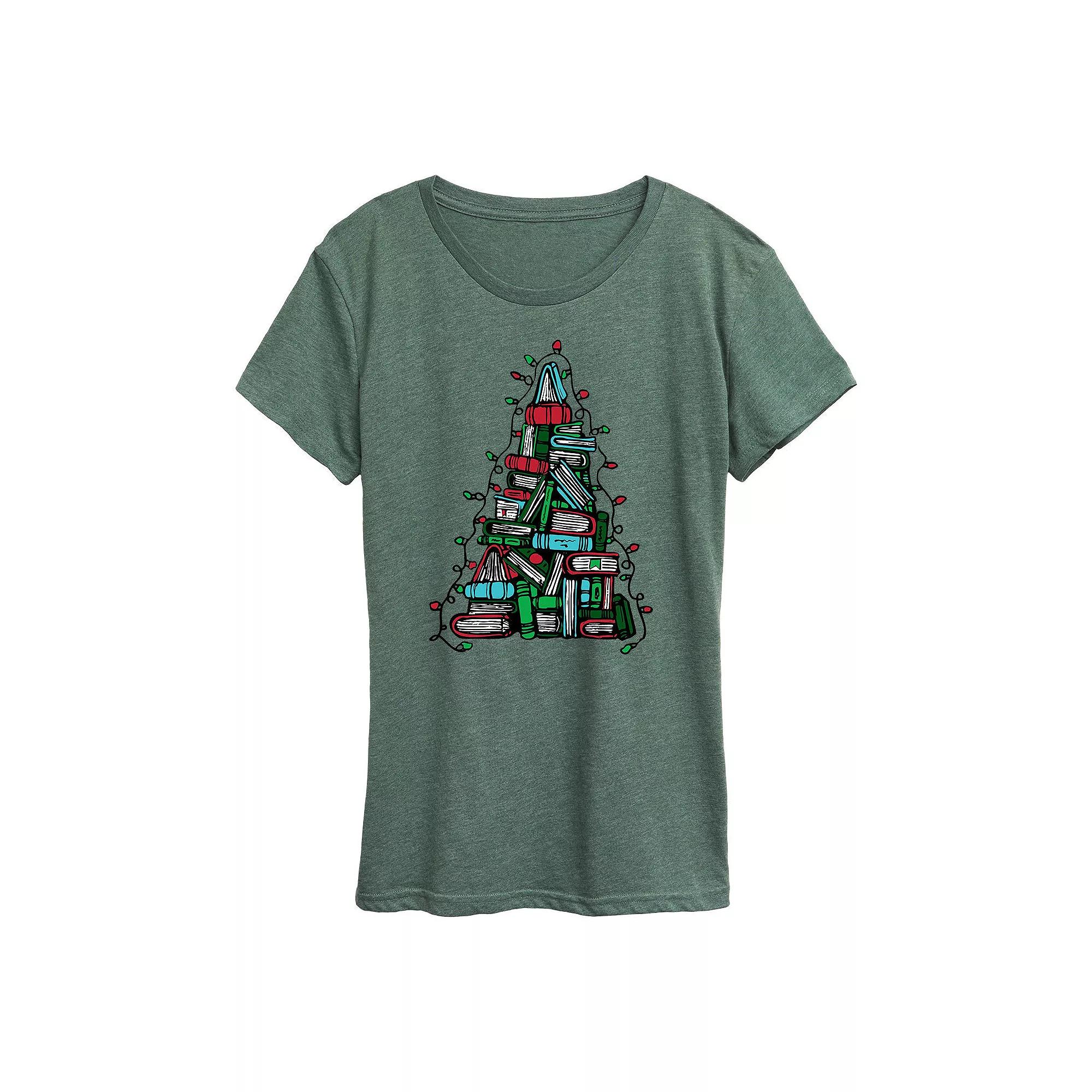 Women's Book Christmas Tree Graphic Tee, Girl's,  Product Image