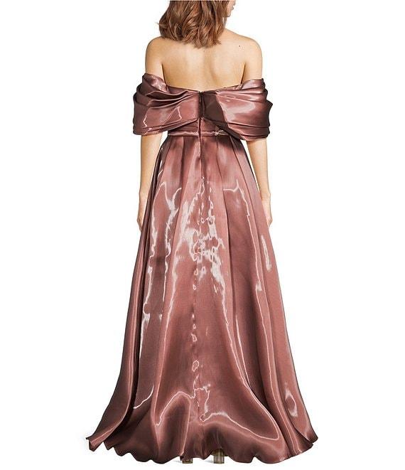 Terani Couture Off-The-Shoulder Pleated Short Sleeve Shimmer Organza A-Line Gown Product Image