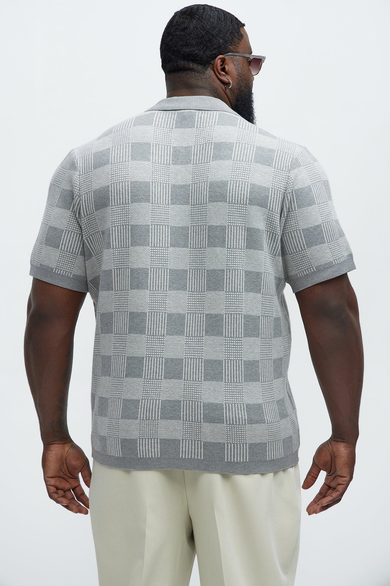 Cailan Checkered Button Down Sweater Polo - Grey Product Image