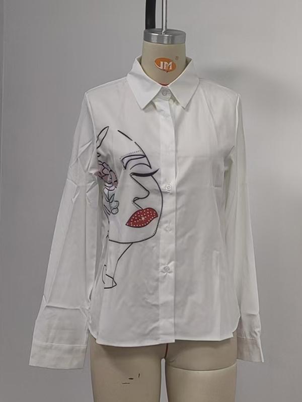 Long Sleeves Loose Buttoned Figure Lapel Blouses&Shirts Tops Product Image