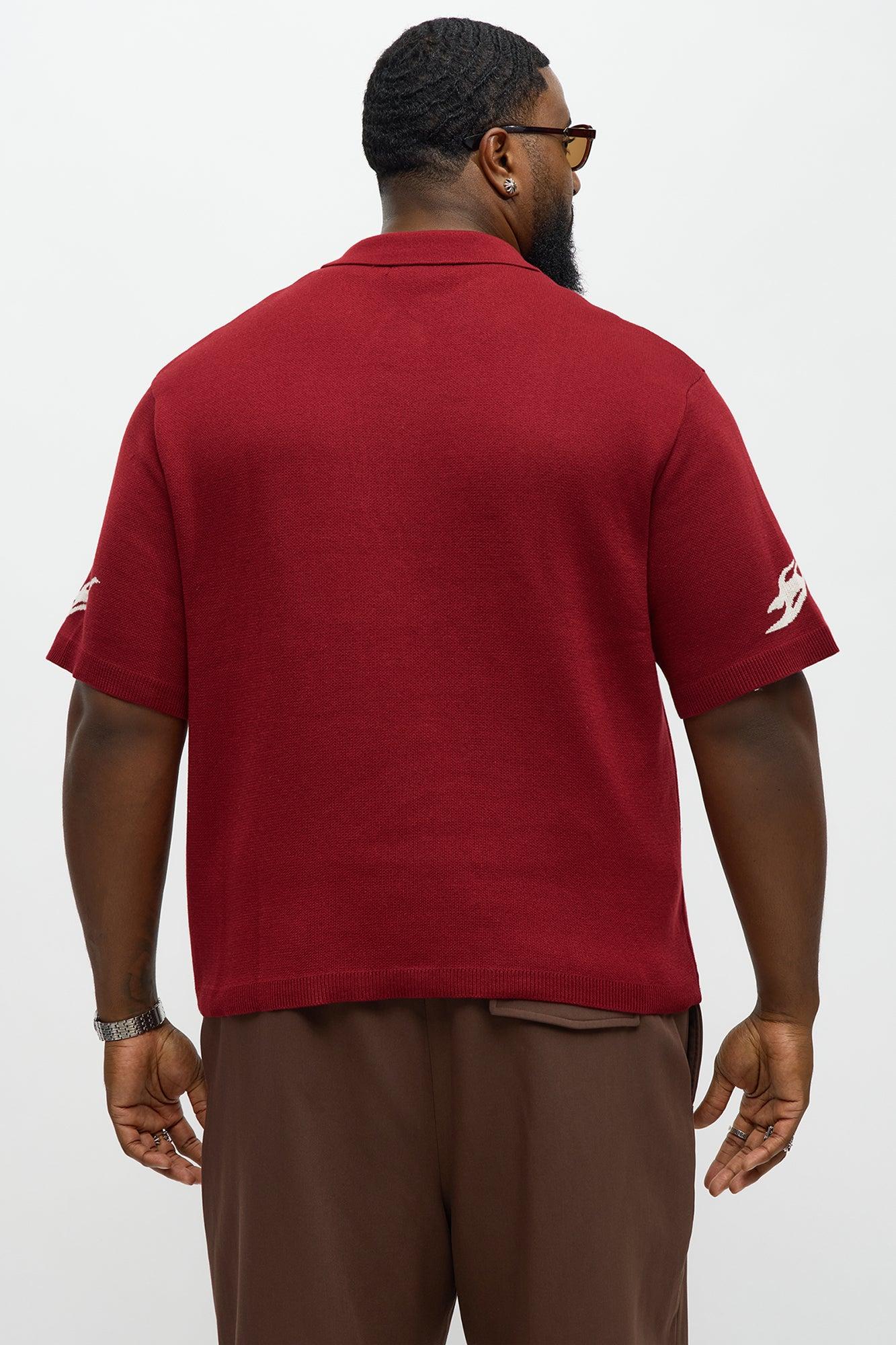 Regular Fit 13 Button Up Sweater Shirt - Red/White Male Product Image