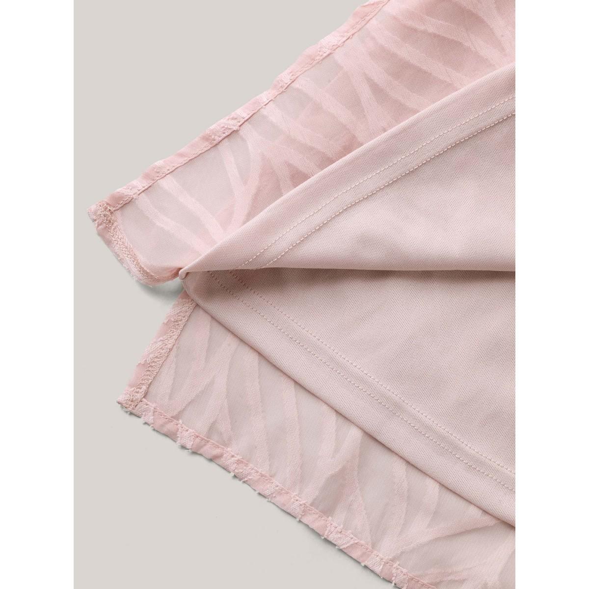 Plus Size Crepe Textured Ruffled Neck A-Line Blouse Women Office Short sleeve Round Neck Office Blouses BloomChic 14-16/1X Product Image