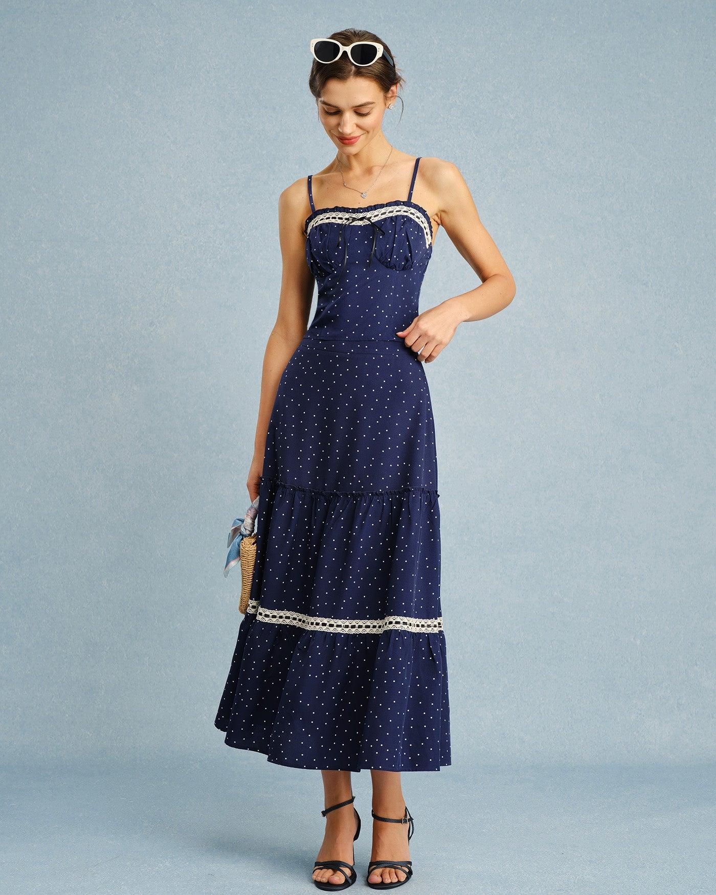 Navy Polka Dot Bowknot Cami Top Product Image