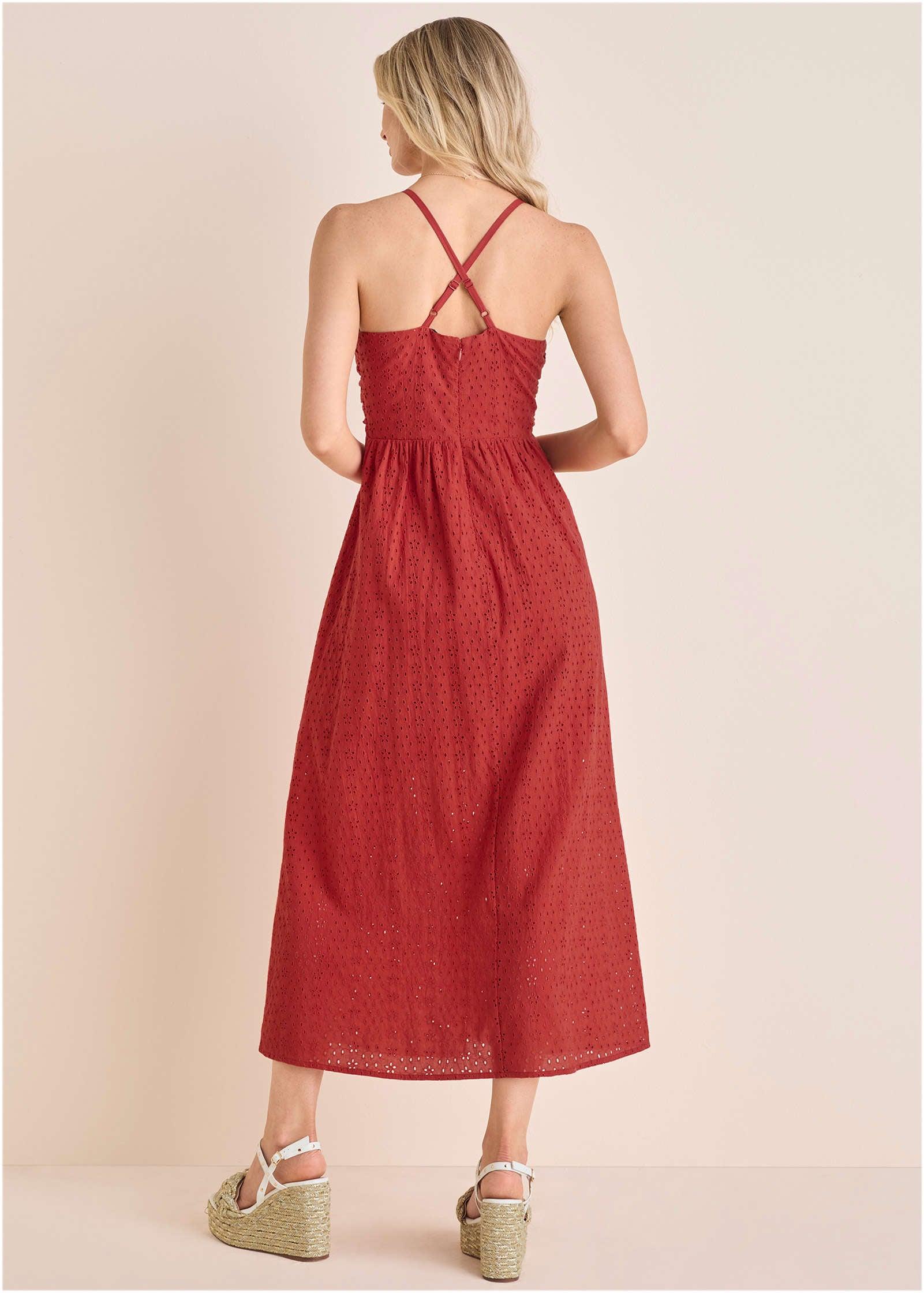 Strappy Back Eyelet Maxi - Rococco Red Product Image
