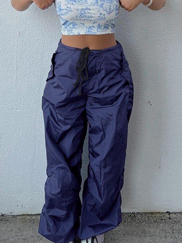 Tie Strap Baggy Parachute Cargo Pants Product Image