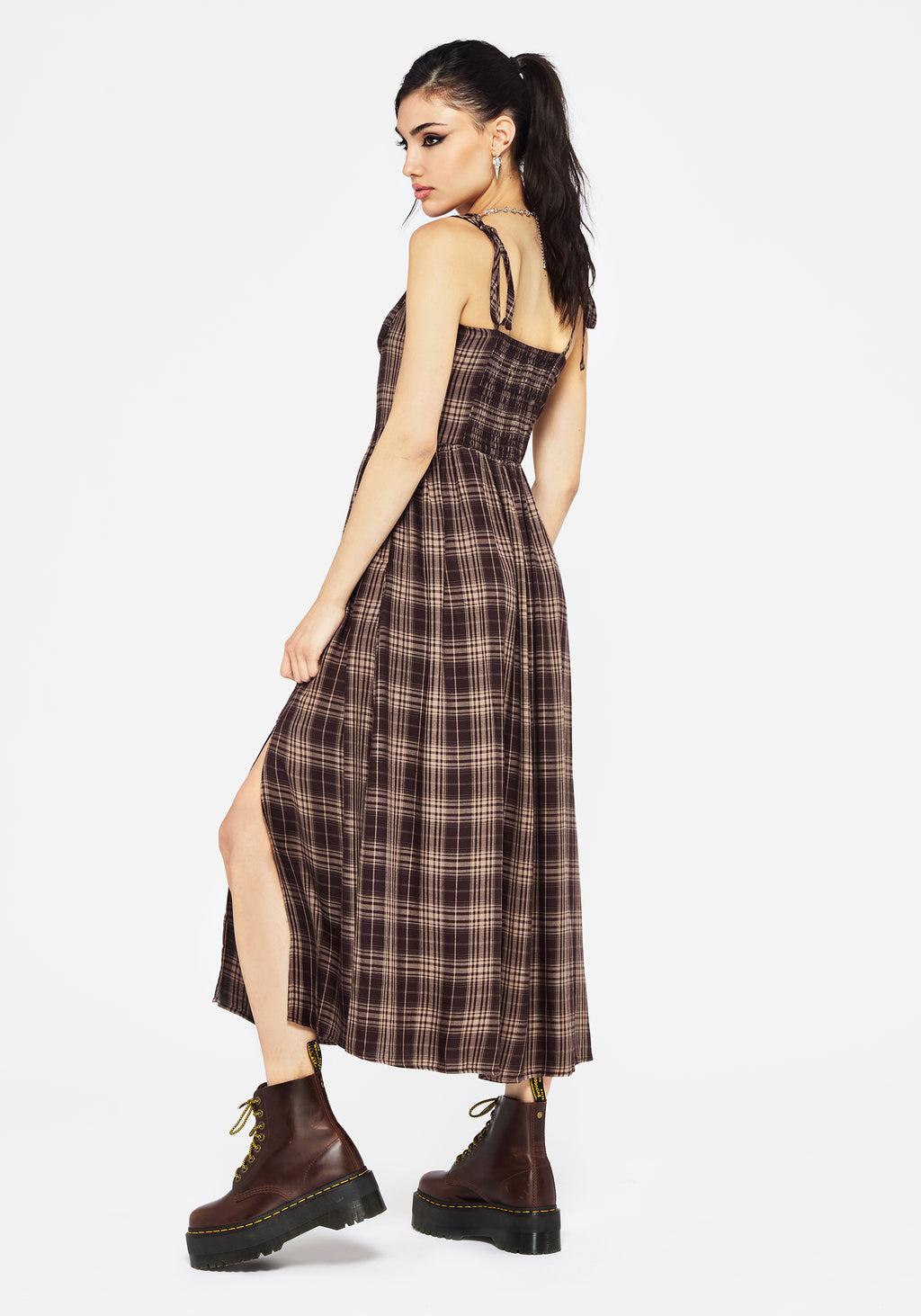 Adra Check Cami Tie Strap Midi Dress Product Image