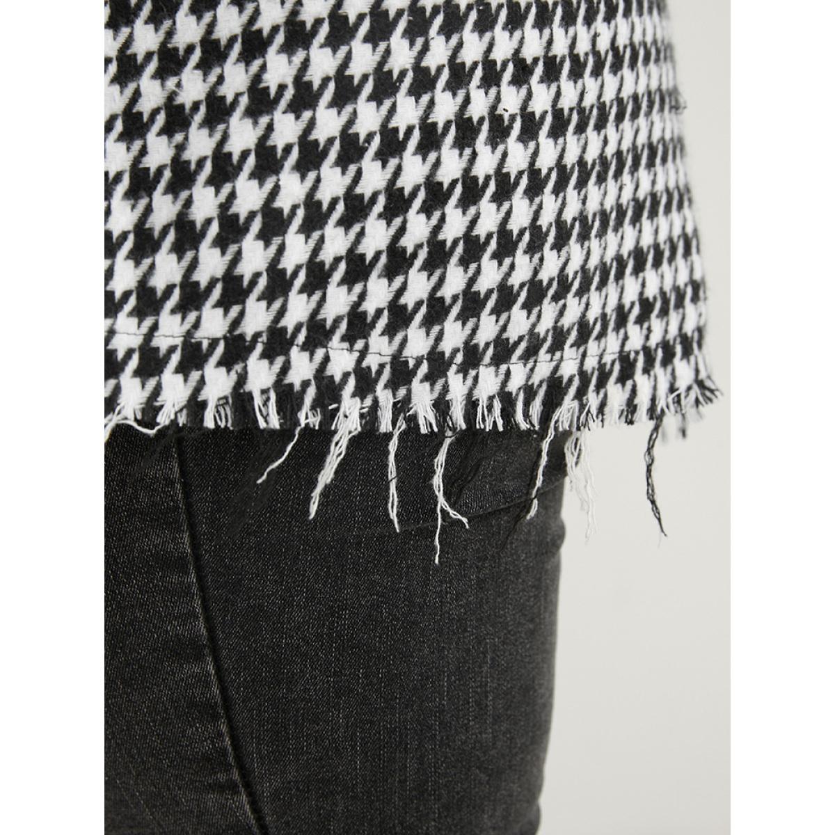 Plus Size Houndstooth Pocket Button Up Coat Women Black Casual Button Ladies Dailywear Winter Coats BloomChic 14-16/1X Product Image