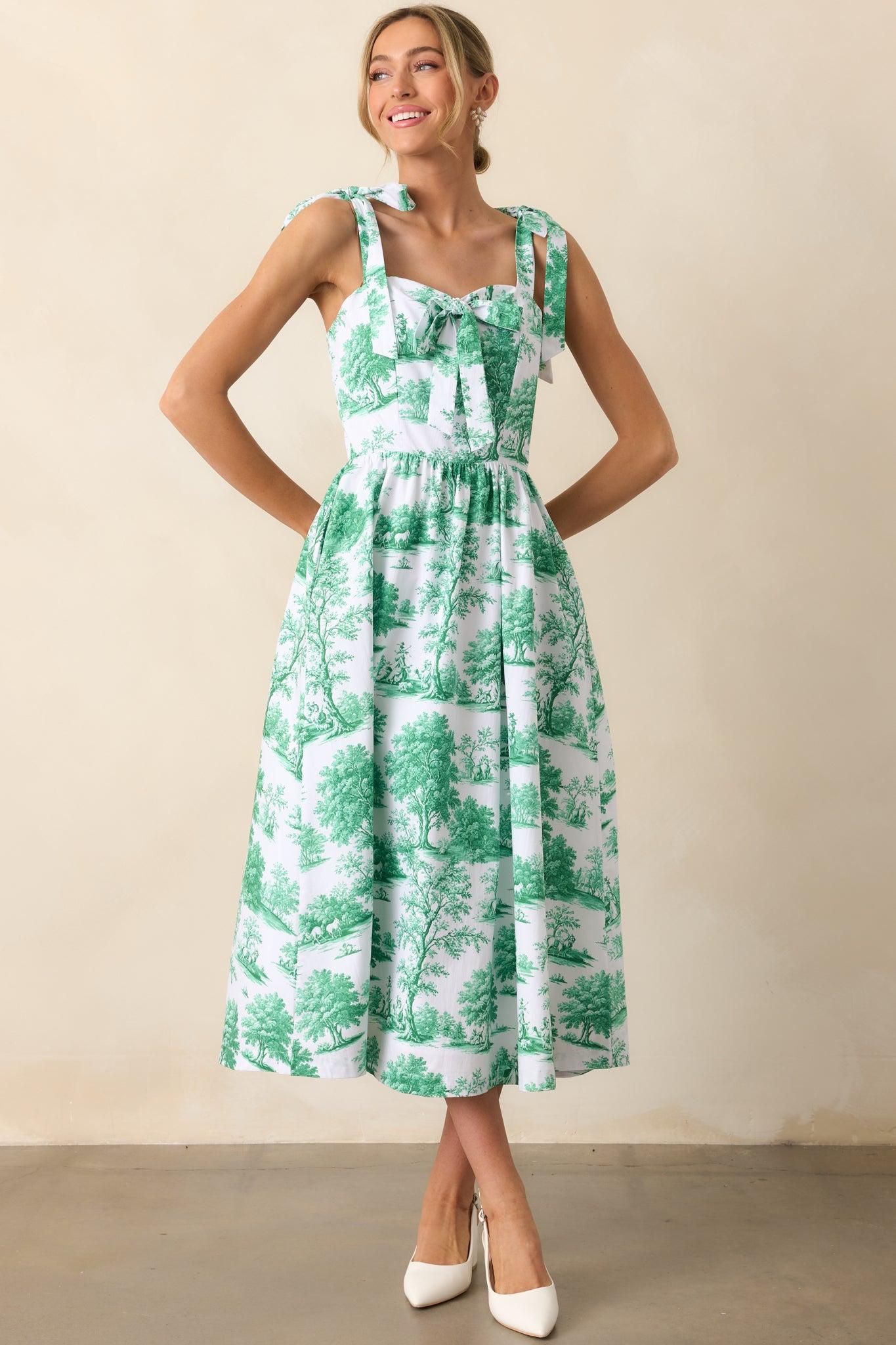 Juli Anna Eden Green Toile Cotton Midi Dress Product Image