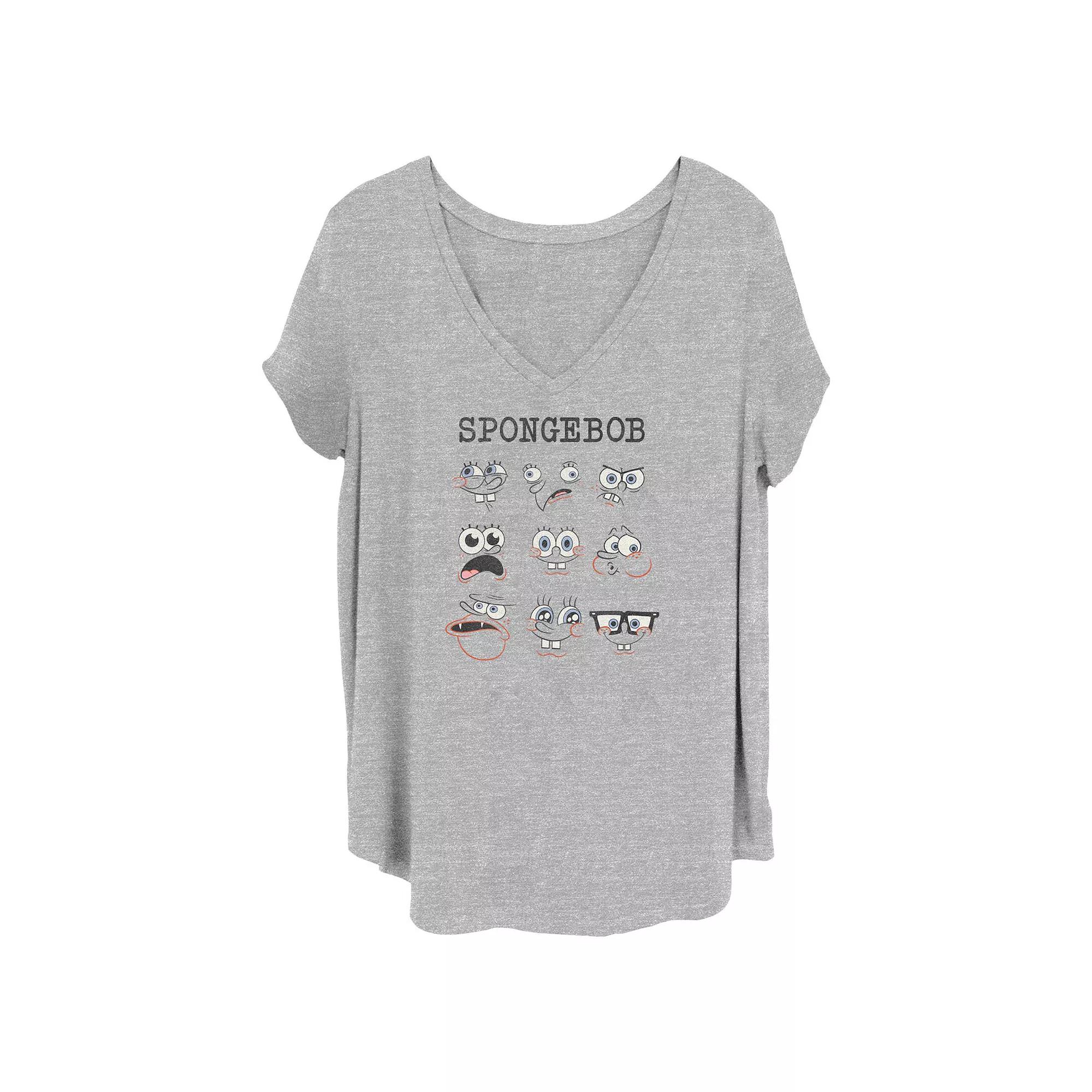 Juniors' Plus Size SpongeBob SquarePants Expressions Graphic Tee, Women's, Size: 1XL, Grey Gray Product Image