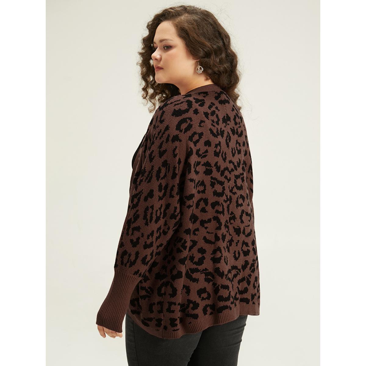 Plus Size Supersoft Essentials Leopard Curved Hem Cardigan DarkBrown Women Casual Loose Sleeveless Dailywear Cardigans BloomChic 10/M Product Image
