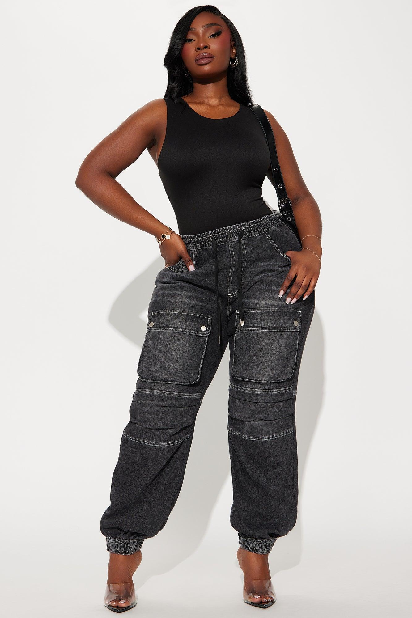 On A Different Level Cargo Denim Joggers - Black Product Image