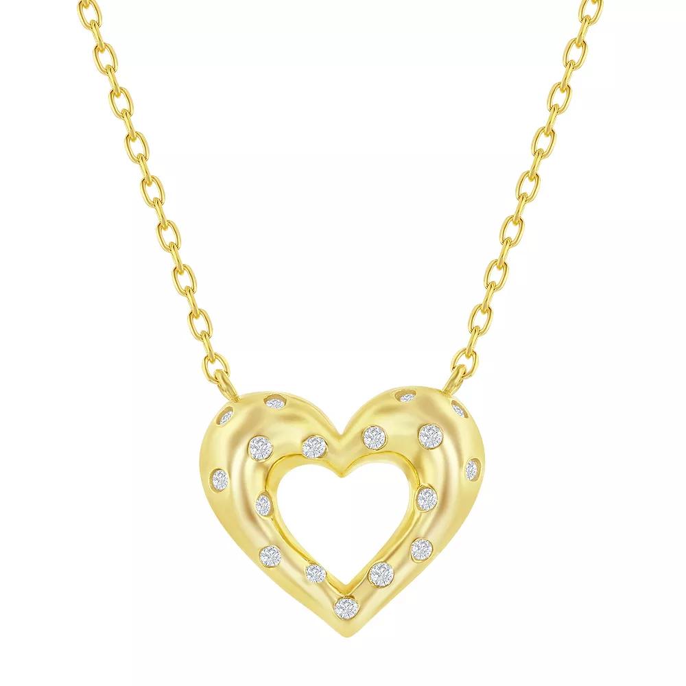 Argento Bella Sterling Silver Cubic Zirconia Heart Necklace, Women's, Size: 16", Gold Tone Product Image