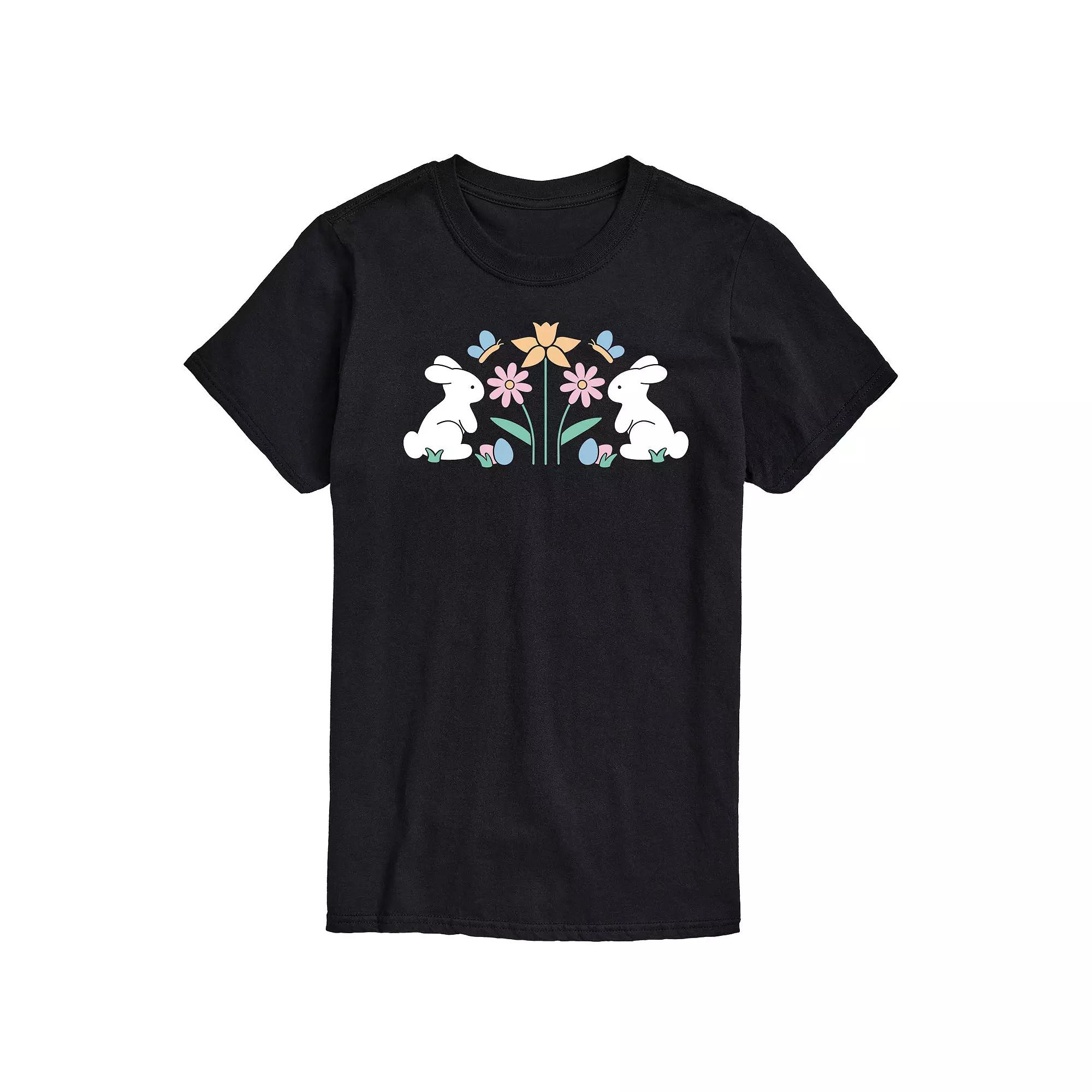 Men's Stencil Bunnies with Flowers Graphic Tee,  Product Image