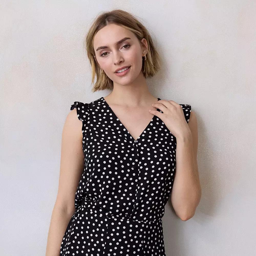 Petite LC Lauren Conrad Ruffle Shoulder V-Neck Tank Top, Women's,  Product Image