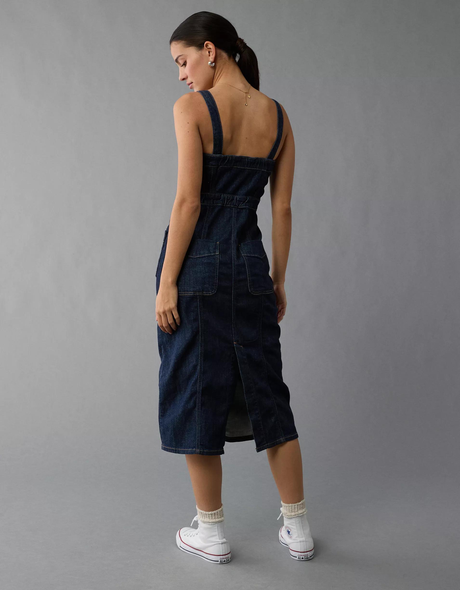 AE Denim Button-Up Midi Dress Product Image