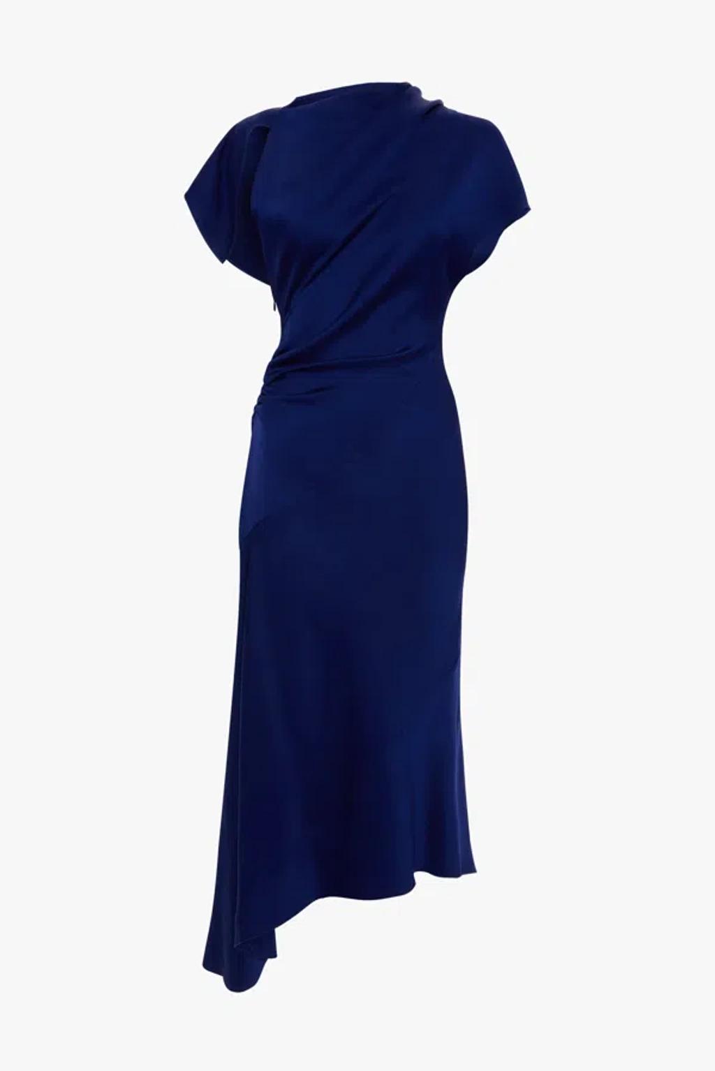 VICTORIA BECKHAM Womens Bright Indigo Asymmetric Twist Satin Midi Dress In Blue Product Image