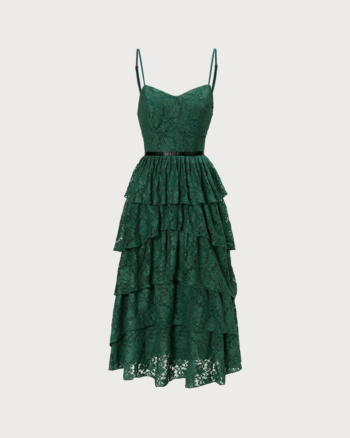 The Green Sweetheart Neck Lace Maxi Dress Product Image