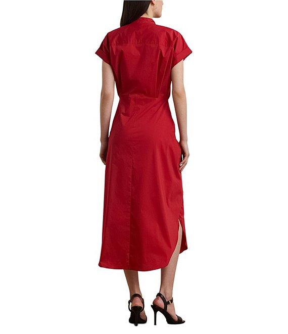 Lauren Ralph Lauren Cotton Blend Banded Collar Short Sleeve Shirt Midi Dress Product Image