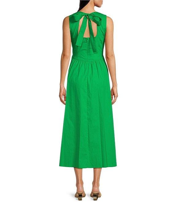 KARL LAGERFELD PARIS Poplin Round Neck Sleeveless A-Line Midi Dress Product Image