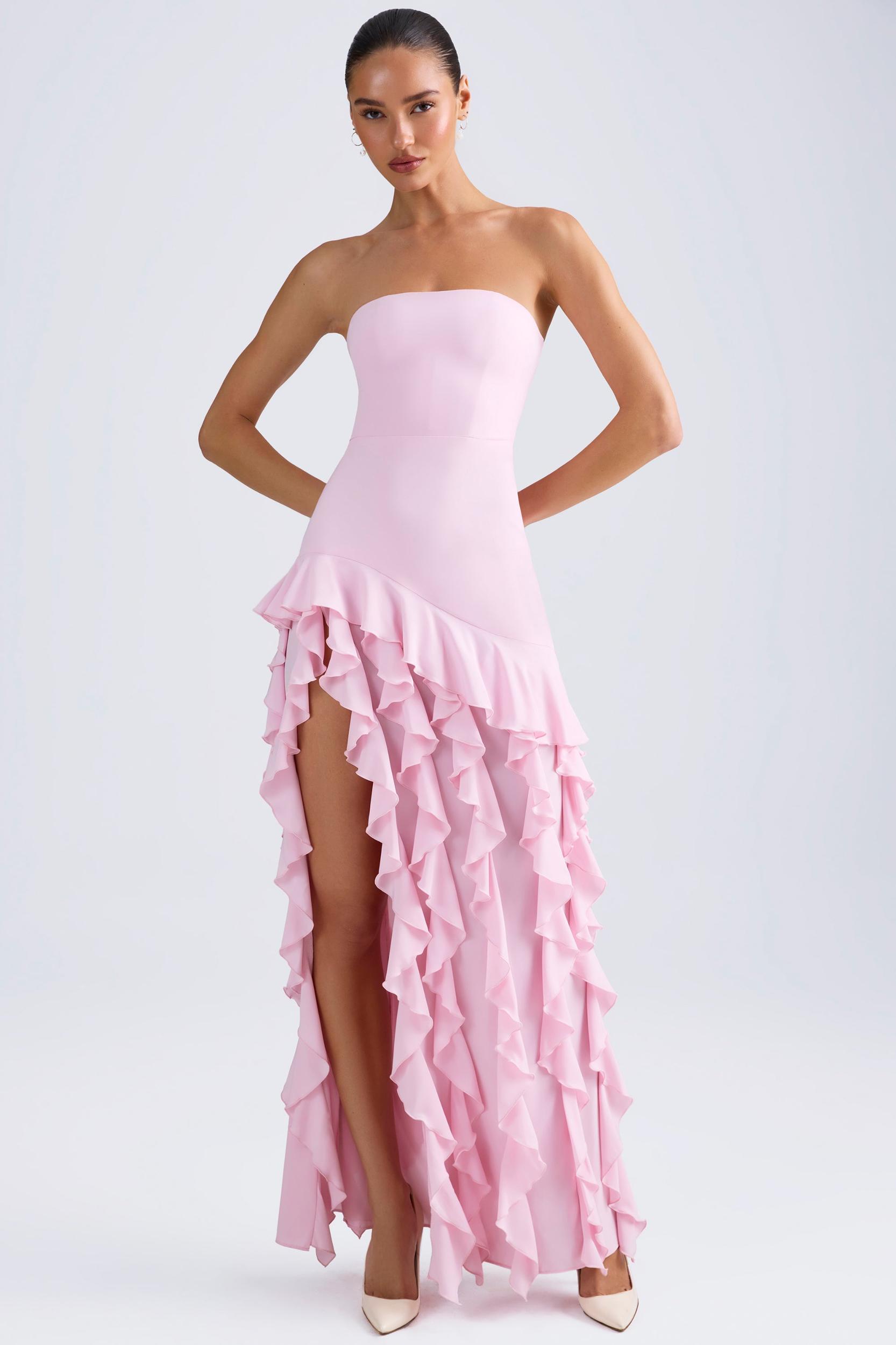 Ruffle-Trim Strapless Gown in Light Pink Product Image