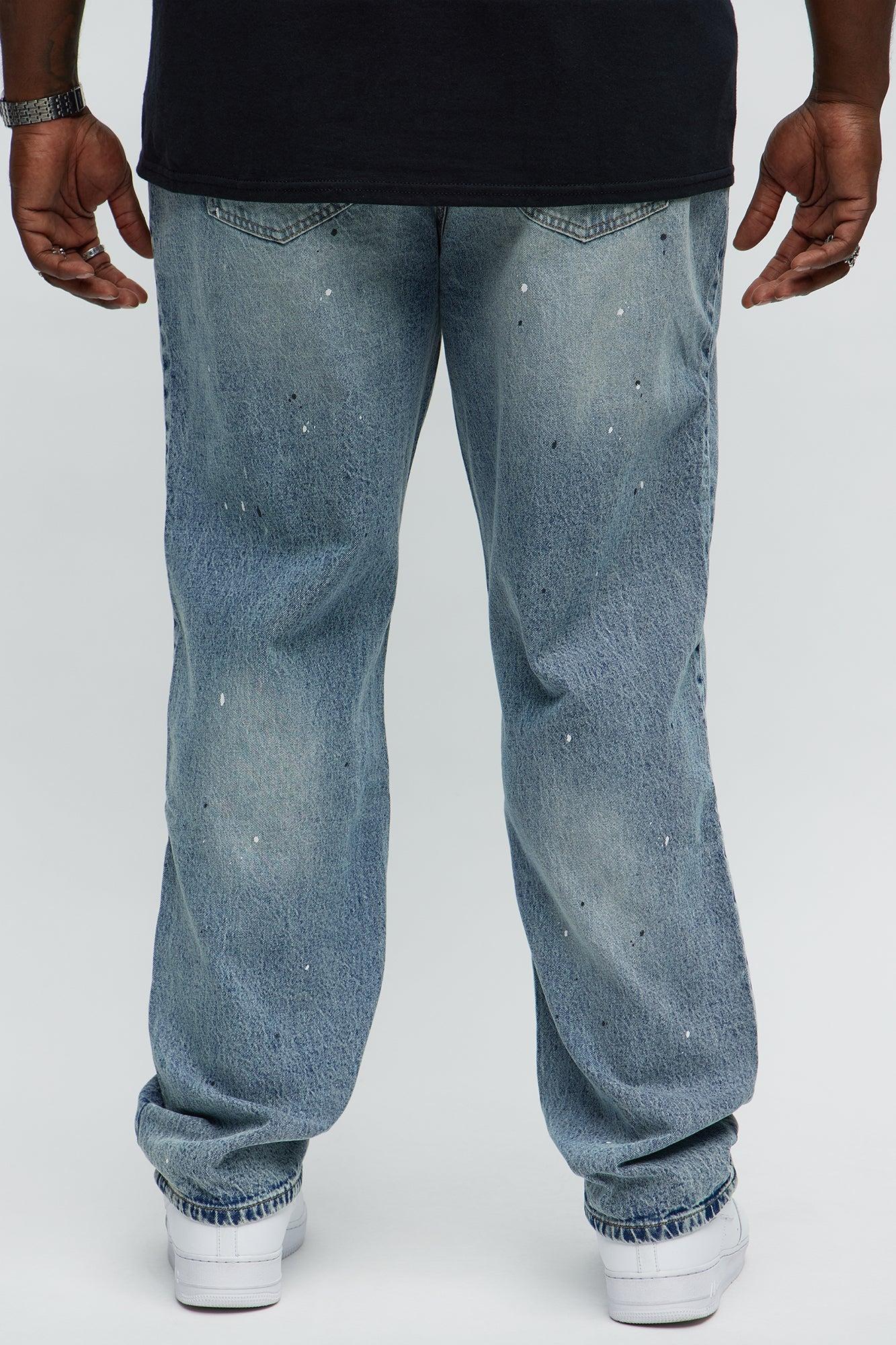 Sensible Paint Splot Distressed Slim Jeans - Medium Blue Wash Male Product Image