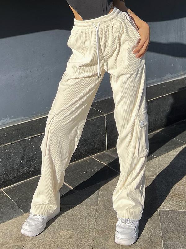 Corduroy Solid Side Flap Pocket Cargo Pants Product Image
