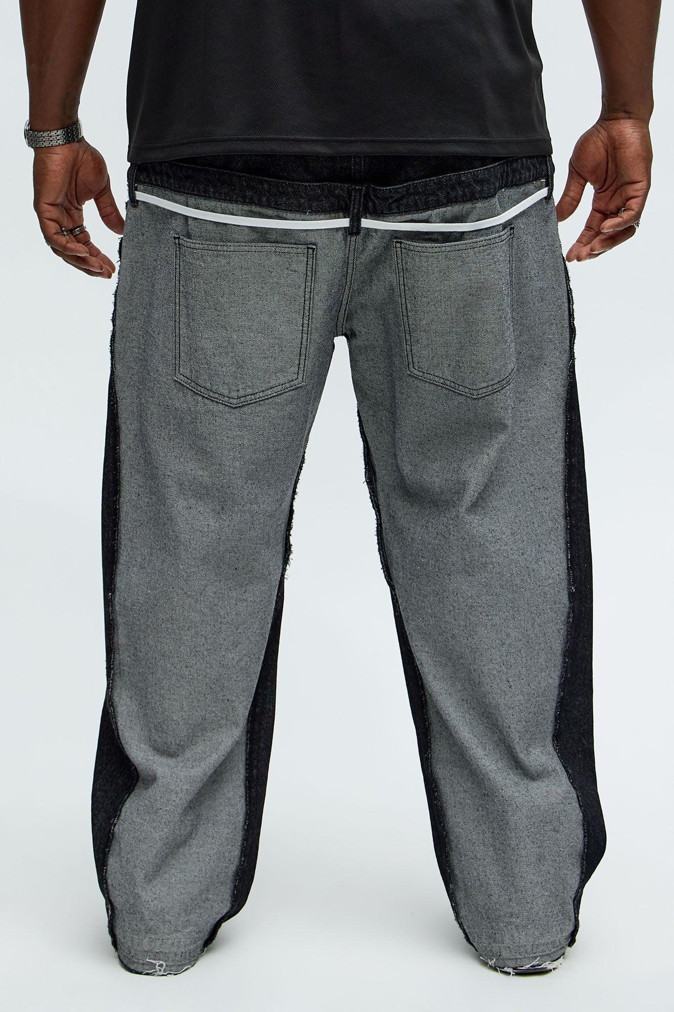 Baggy Double Waisted Panel Jeans - Black/combo Male Product Image