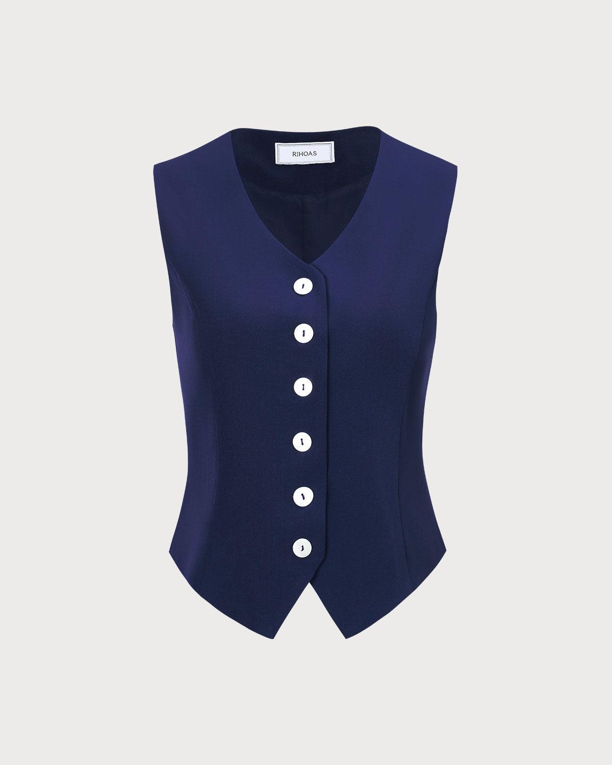 The Navy V Neck Button Up Sleeveless Vest Product Image