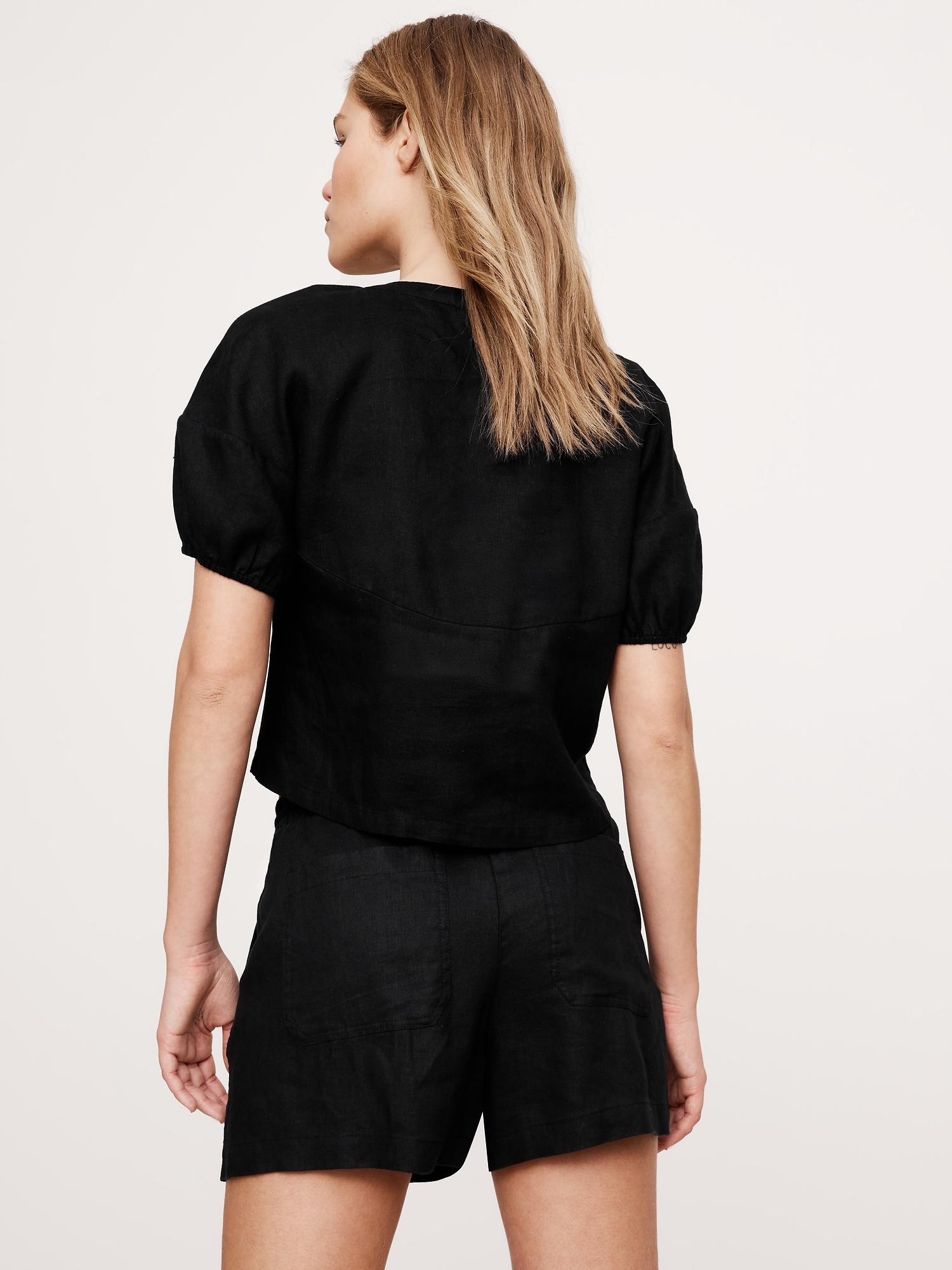 Linen Tie-Front V-Neck Top Product Image