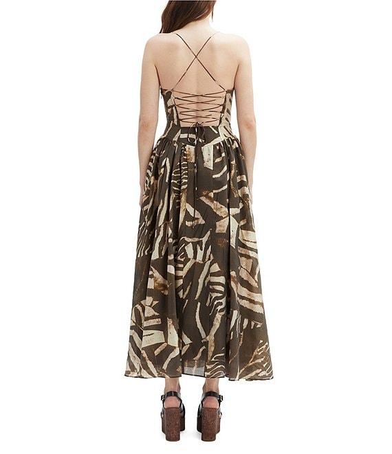Bardot Estie Sweetheart Neck Lace Up Back Animal Printed Fit & Flare Midi Dress Product Image