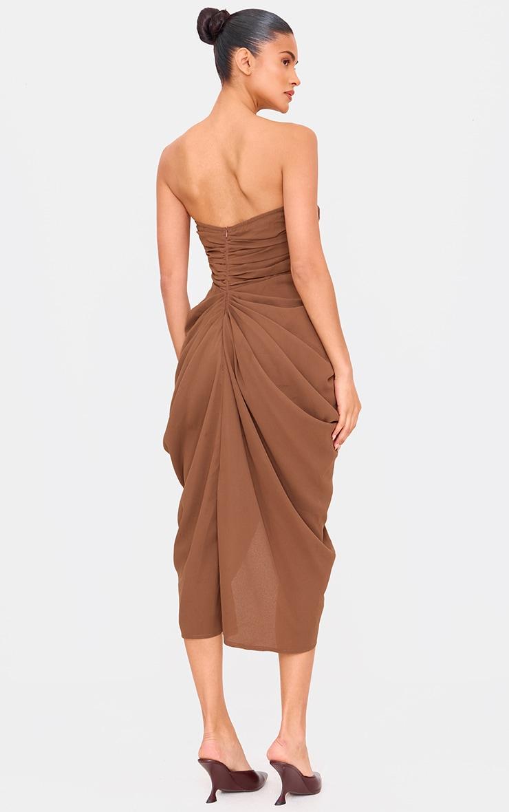 Chocolate Chiffon Corset Bandeau Draped Midi Dress Product Image