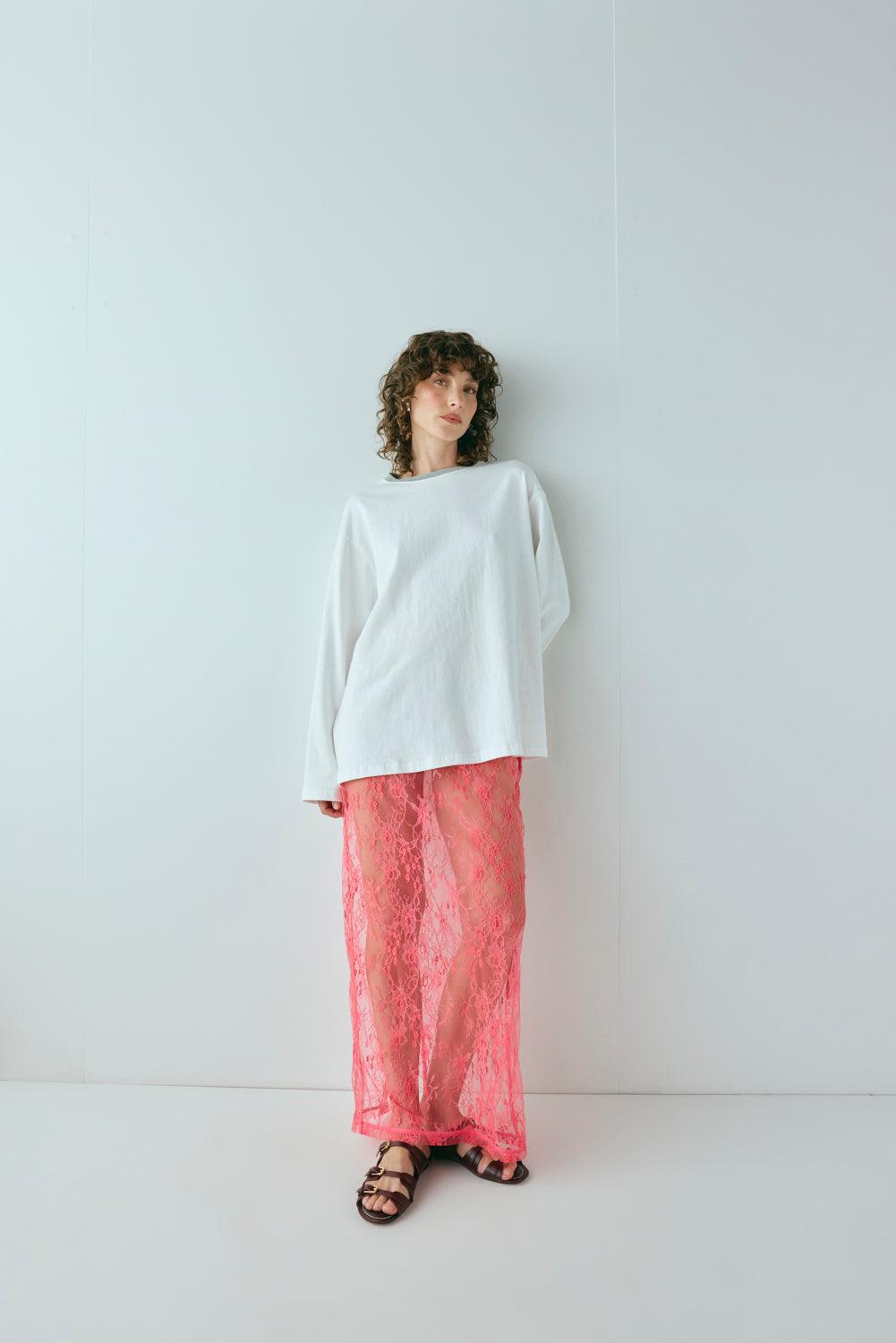 Devyn Lace Midi Skirt Pink Product Image