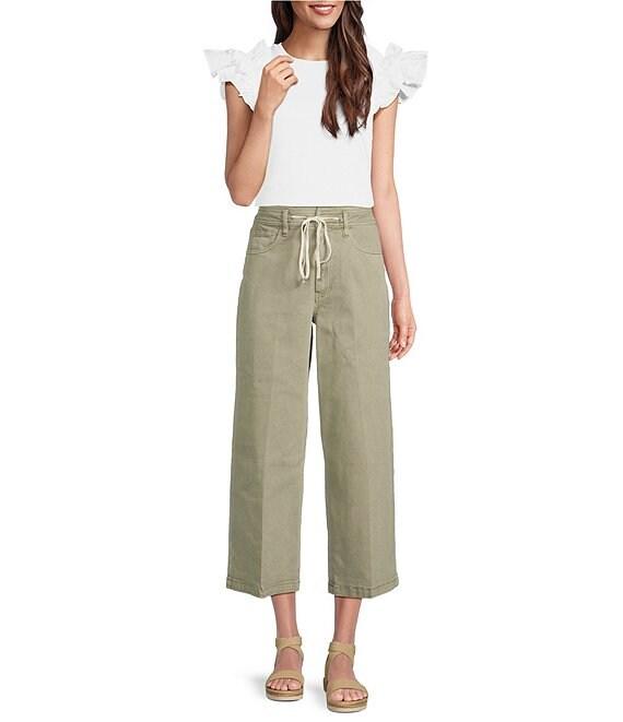 Dear John Audrey Stretch Denim Drawstring High Rise Cropped Wide Leg Jeans Product Image