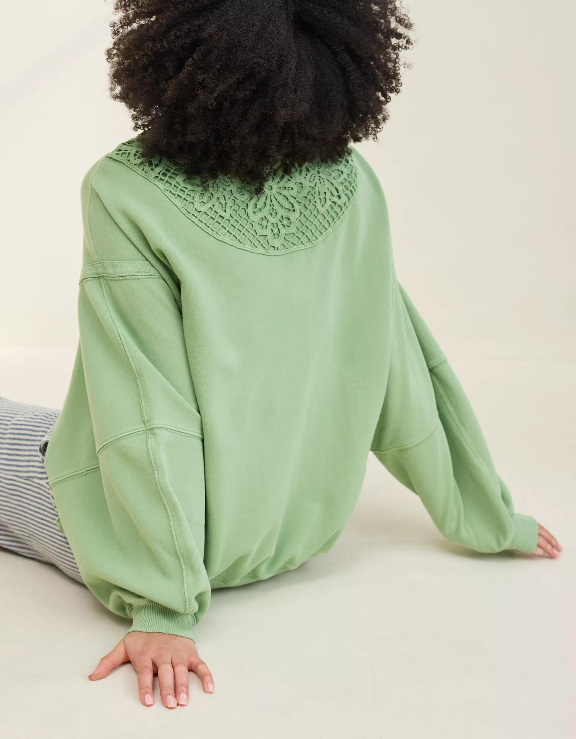 Aerie Keep It Light Crochet Crew Sweatshirt Product Image