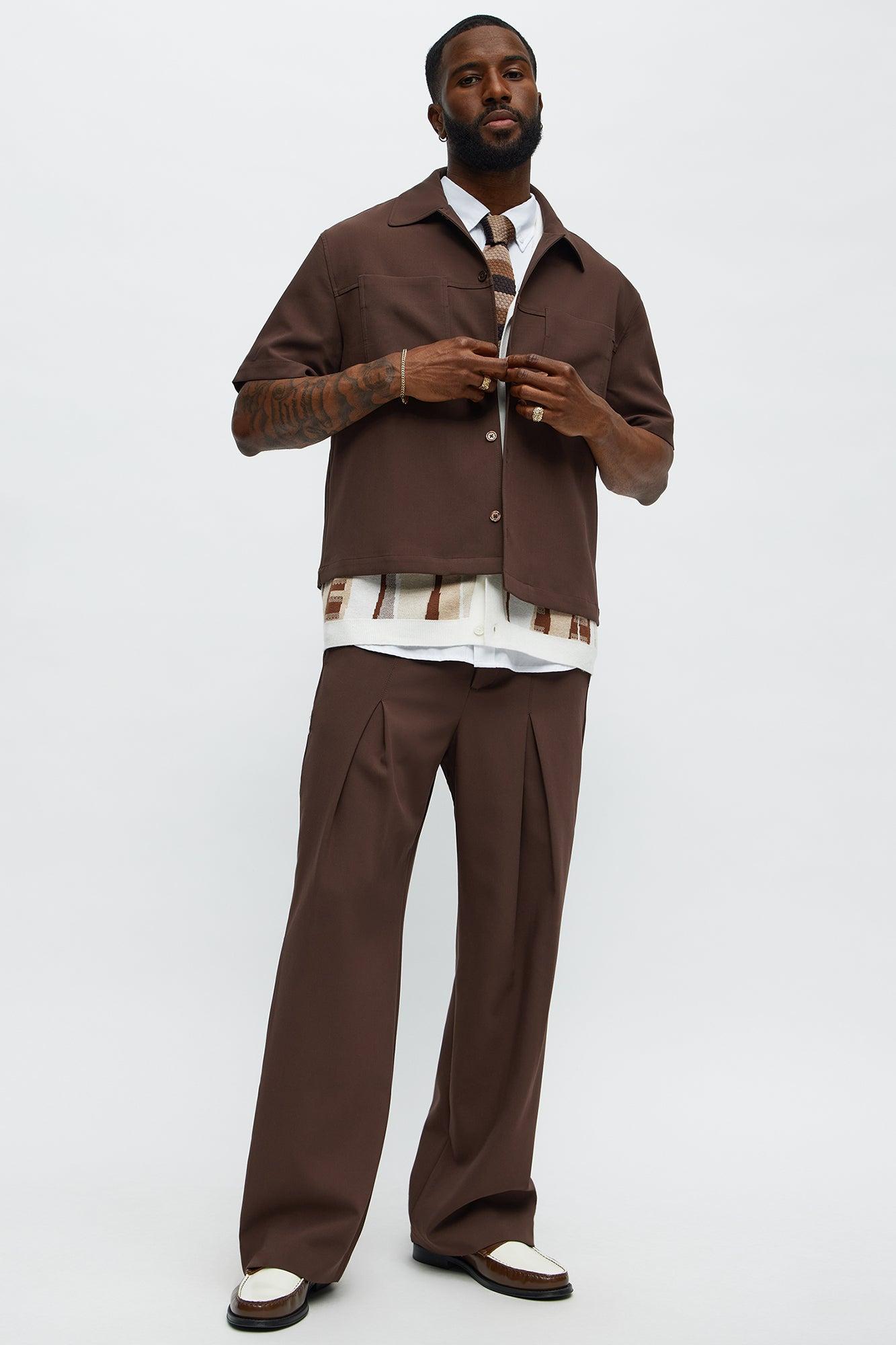 Cropped Ronan Weekender Button Up Shirt - Brown Male Product Image