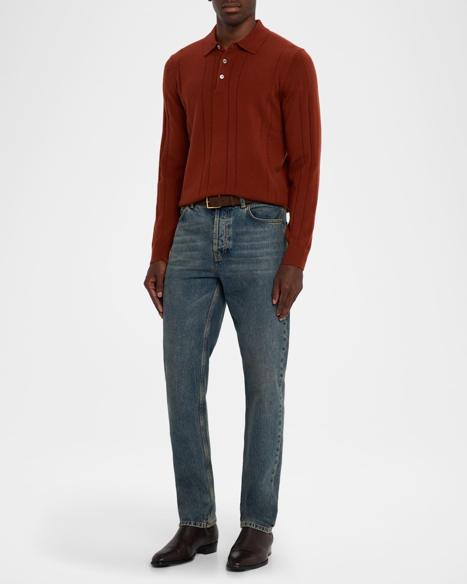 Men's Cashmere Mix-Ribbed Polo Sweater Product Image