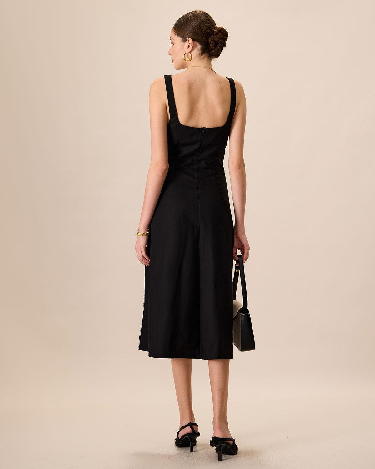 The Black Square Neck Contrast Midi Dress Product Image