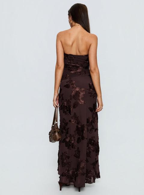 Maribeth Strapless Floral Maxi Dress Chocolate Brown Product Image