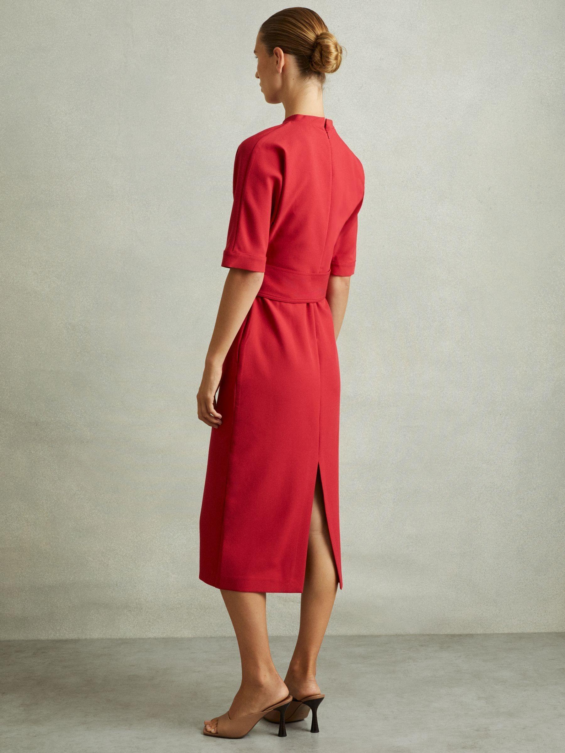 Belted Midi Dress in Red Product Image