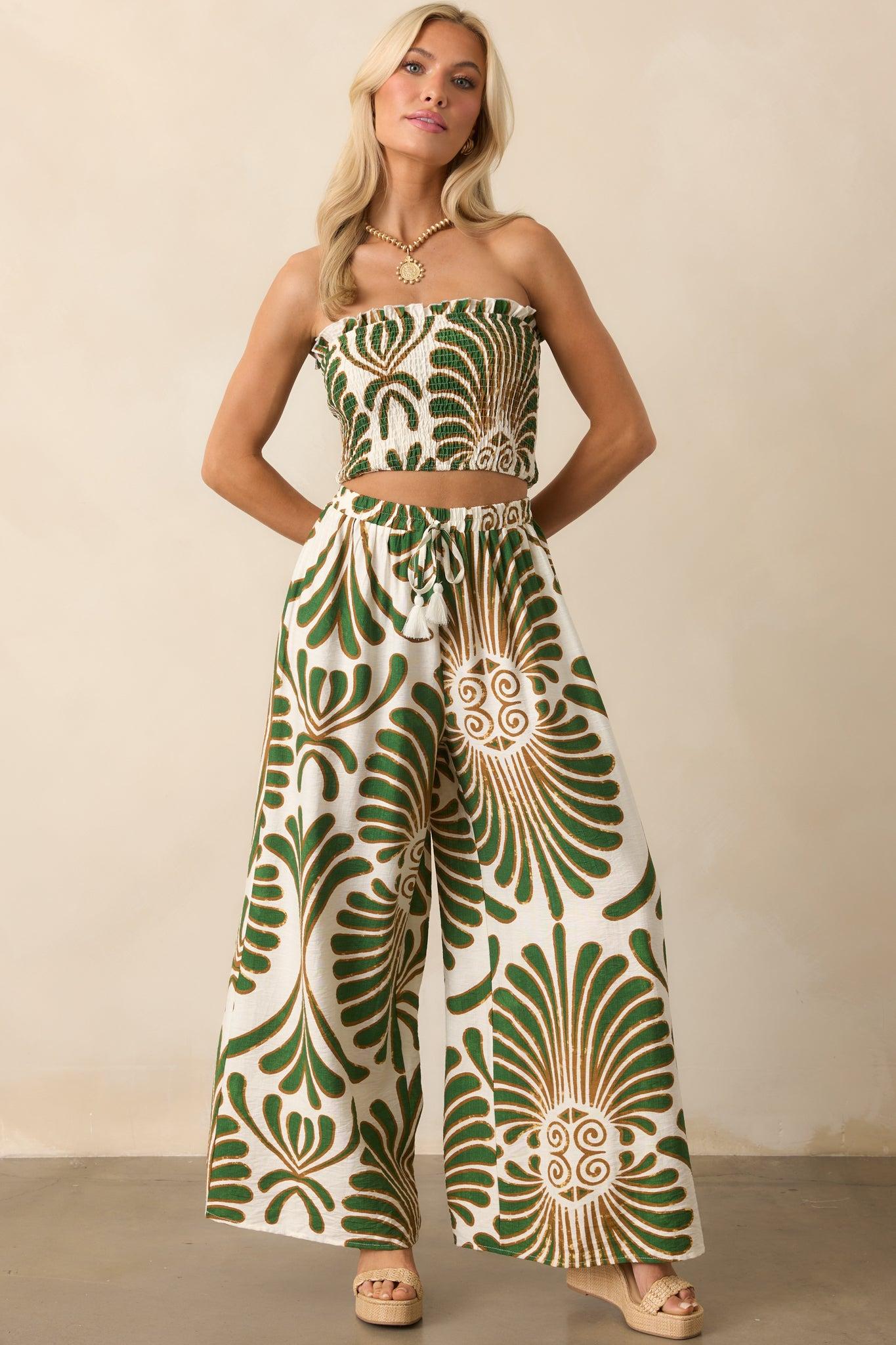 Endless Days Green Abstract Print Wide Leg Drawstring Pants Product Image