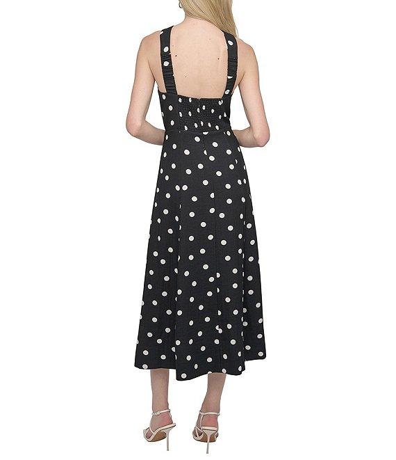 DKNY by Donna Karan Dotted Print Halter Neck Sleeveless A-Line Midi Dress Product Image