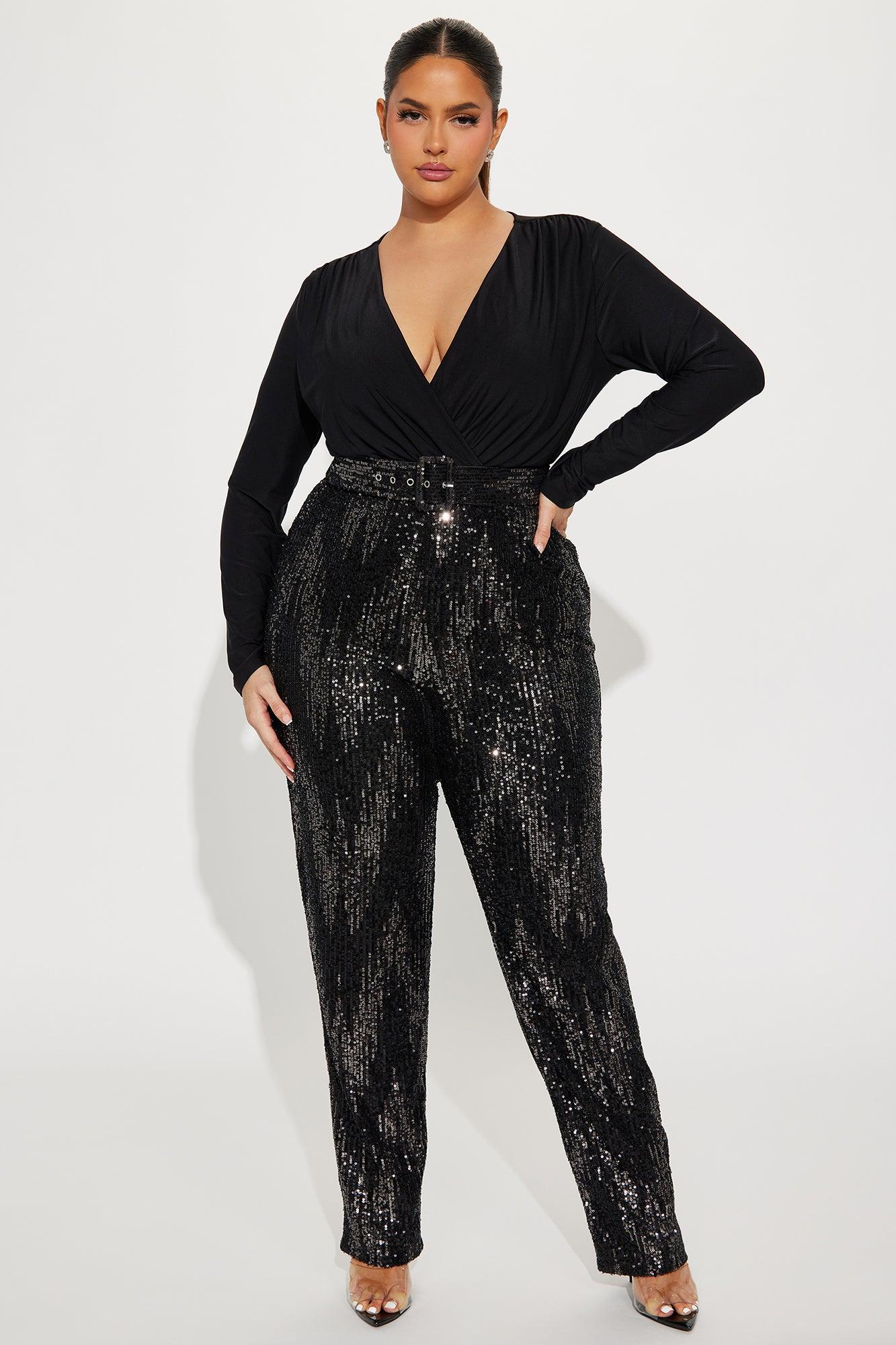 Shine For You Sequin Jumpsuit  - Black Product Image