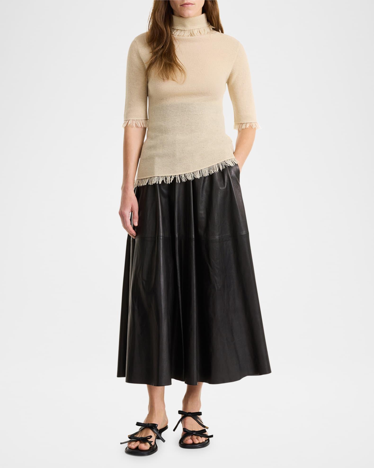 Mivilo A-Line Leather Midi Skirt Product Image