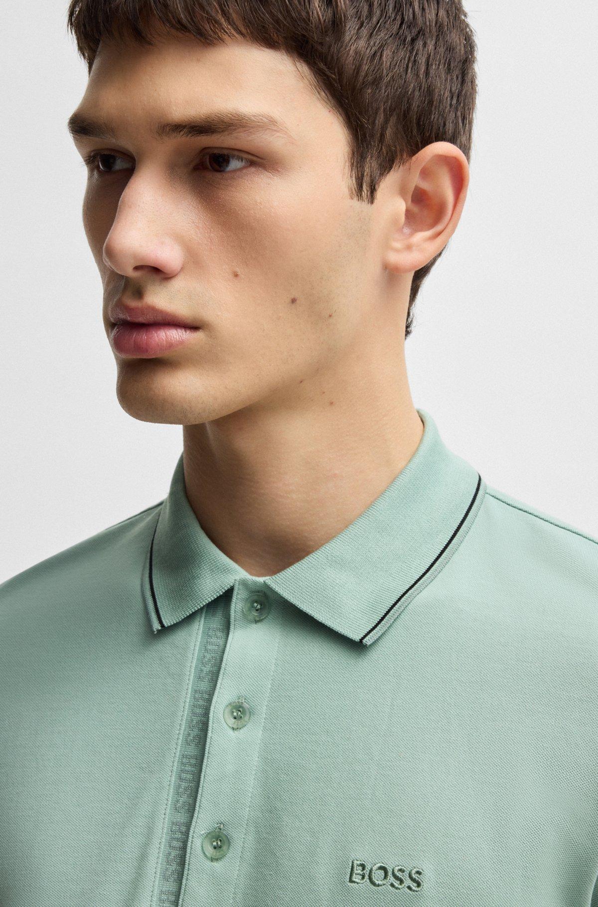 BOSS - Cotton-piqué slim-fit polo shirt with tonal logo - Light Green Product Image