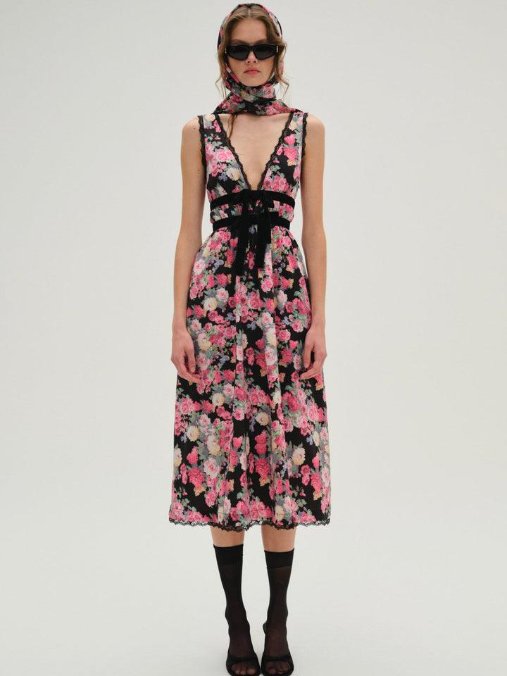 Mistletoe Bouquet Taffeta Midi Dress — Multi Product Image