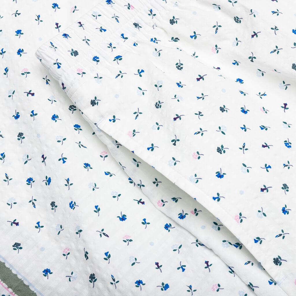 Printed Seersucker Cotton Bermuda Shorts - Cream/Green Male Product Image