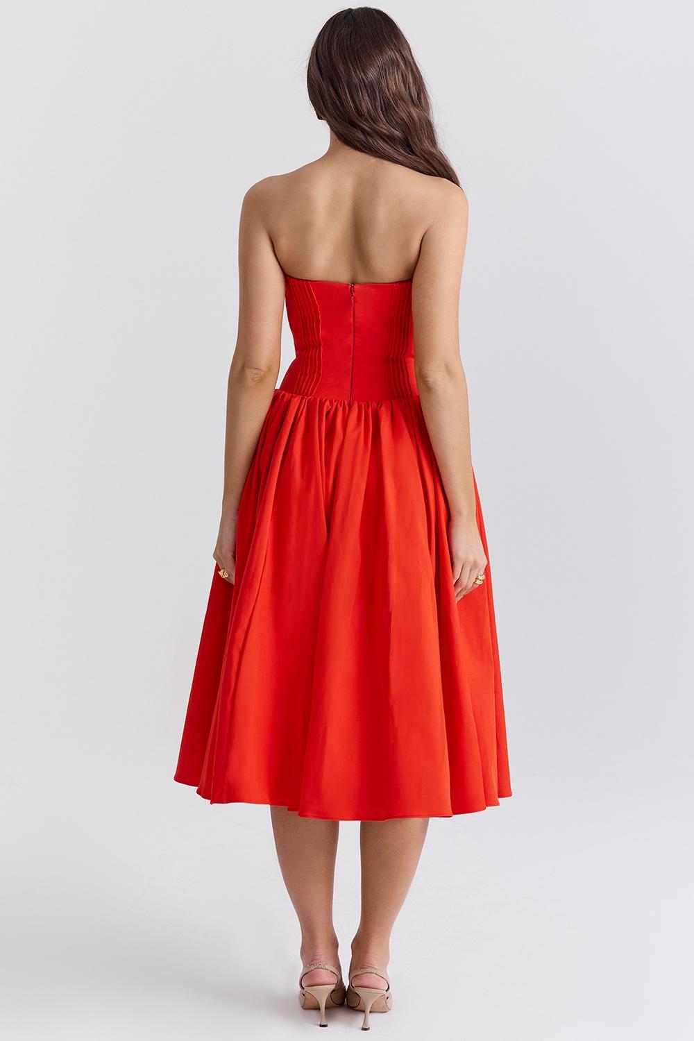 Elizabeth  italian tomato strapless midi sundress Product Image