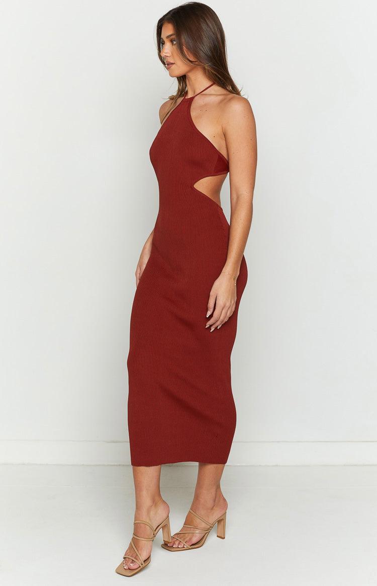 Christina Rust Halter Rib Maxi Dress Product Image