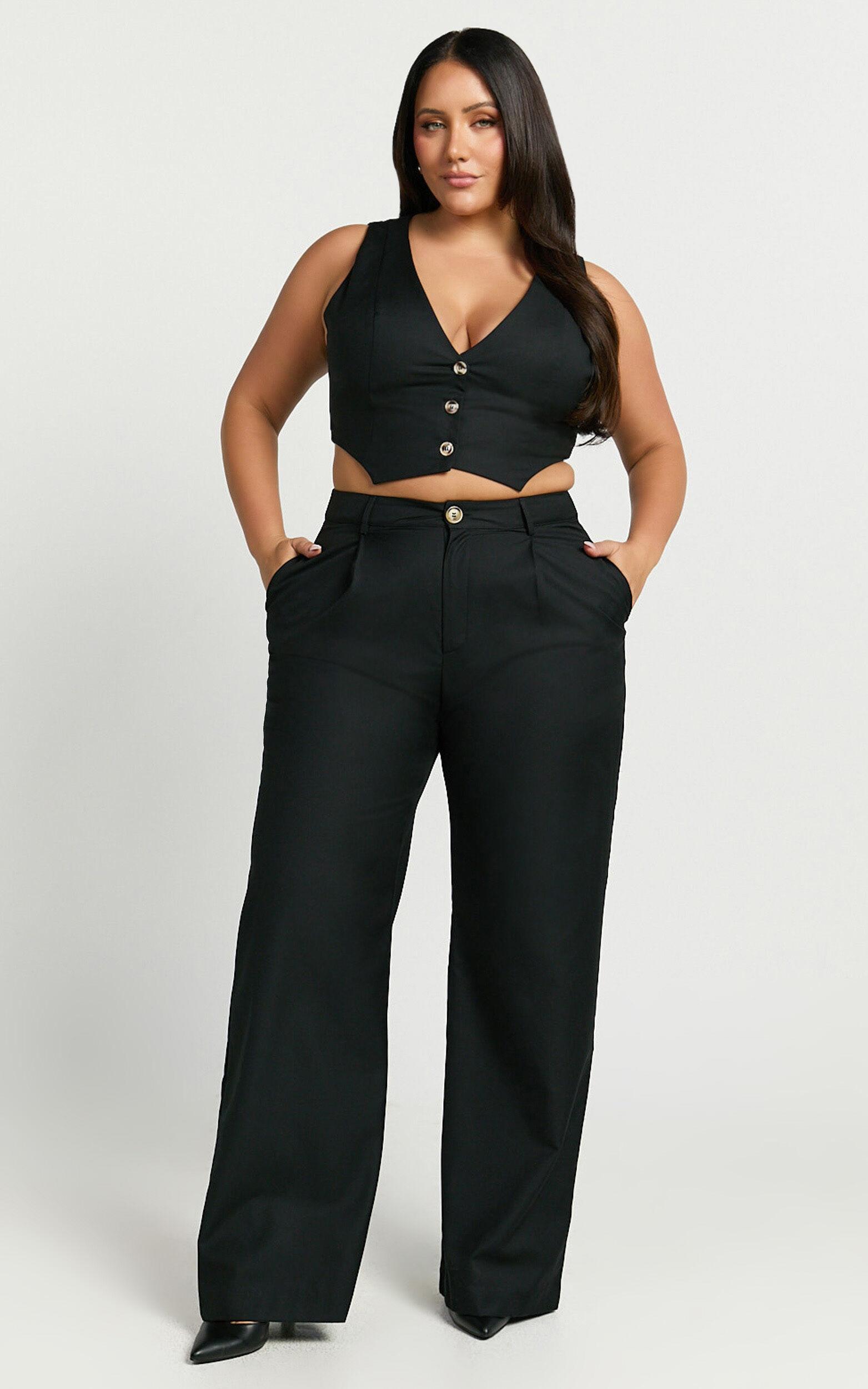 Izara Trousers - Mid Rise Relaxed Straight Leg Tailored Trousers in Black Product Image