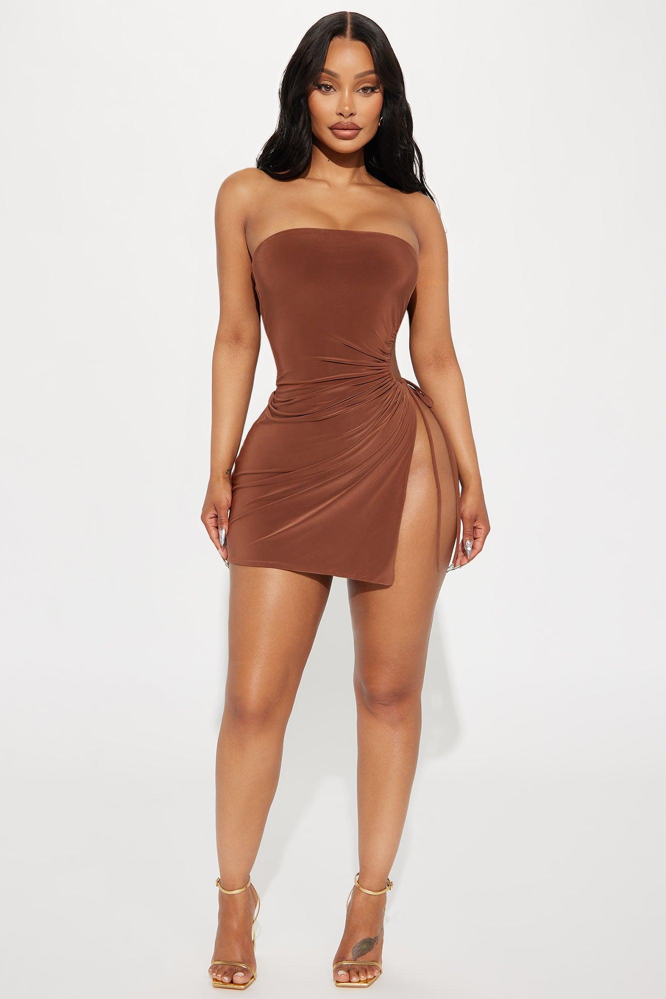 Mariana Ruched Mini Dress - Chocolate Product Image